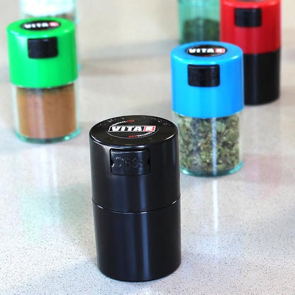 Vitavac 5 to 20 Gram Airtight Storage Container - Patented Vacuum Seal, Storage for Coffee, Grounds, Herbs, Spices, Dry Goods - Small Portable Container - Black Pearl