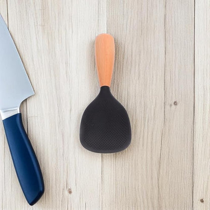 MAGICLULU Silicone Wooden Rice Paddle Kitchen Utensils Cooking Ladle Handle (Black)
