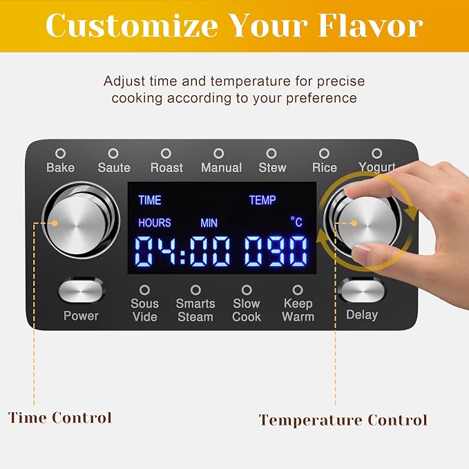 12-in-1 Programmable Slow Cooker, 8 Quart Digital Multi-Cooker Food Warmer with Timer, Temp Control & Auto Shut Off, Removable Non-Stick Pot, Dishwasher-Safe Glass Lid, Stainless Steel