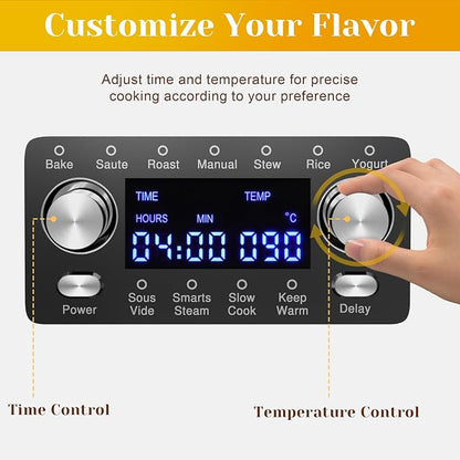 12-in-1 Programmable Slow Cooker, 8 Quart Digital Multi-Cooker Food Warmer with Timer, Temp Control & Auto Shut Off, Removable Non-Stick Pot, Dishwasher-Safe Glass Lid, Stainless Steel