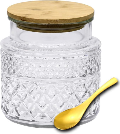 Viovian Vintage Glass Jar with Lid Spoon 38 OZ Round Thick Glass Storage Jars Airtight Lids Clear Decorative Canister Container for Food Candy Cookie Sugar Coffee Tea Nuts Snack Dog Treat Vase