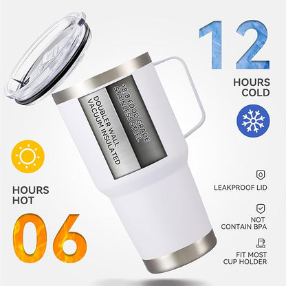 30 oz Tumbler with Handle and Lid, Stainless Steel Tumblers Bulk Double Wall Vacuum Insulated Travel Mug Leak Proof Cup Keep Drinks Cold and Hot White, 12 Pack