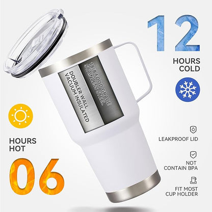 30 oz Tumbler with Handle and Lid, Stainless Steel Tumblers Bulk Double Wall Vacuum Insulated Travel Mug Leak Proof Cup Keep Drinks Cold and Hot White, 8 Pack