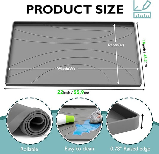 Under Sink Mat 22" x 19", Silicone Under Sink Liner for Kitchen and Bathroom, Waterproof Cabinet Protector Drip Tray, Protects Cabinets from Leaks and Spills