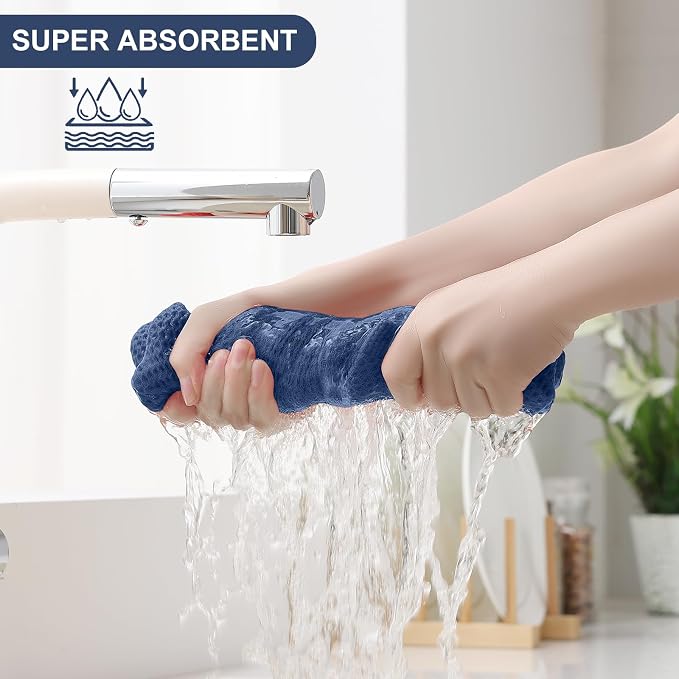 Homaxy 100% Cotton Kitchen Towels and Dishcloths Set, 12 x 12 Inches and 13 x 28 Inches, Set of 8 Bulk Kitchen Towels Set, Ultra Soft Absorbent Dish Cloths for Washing Dishes, Grey/Beige/Blue/Brown