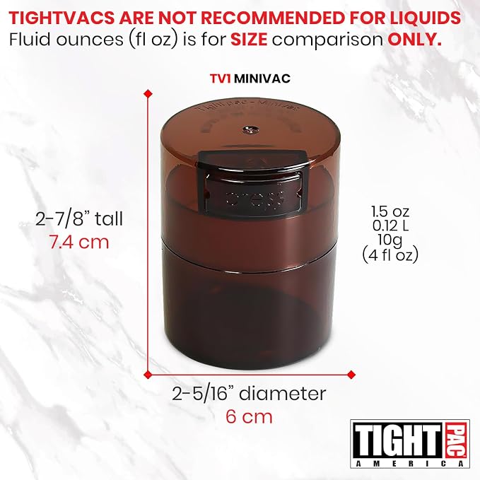 TIGHTPAC MINIVAC Portable Vacuum Seal Airtight Container – Keeps Coffee Beans, Grounds, Tea, Spices & Herbs Fresh Longer – Travel-Ready, NSF-Certified Food-Grade Storage, 10 to 30 Grams, Coffee Tint