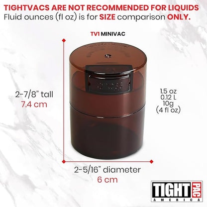 TIGHTPAC MINIVAC Portable Vacuum Seal Airtight Container – Keeps Coffee Beans, Grounds, Tea, Spices & Herbs Fresh Longer – Travel-Ready, NSF-Certified Food-Grade Storage, 10 to 30 Grams, Coffee Tint