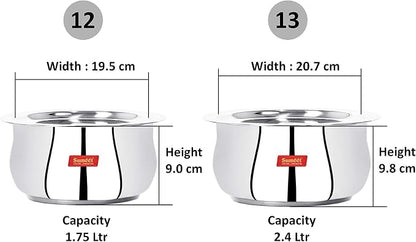 Sumeet Stainless Steel Cookware Set With Lid, 2.1, 2.6 Liters, 2 Piece (Steel)