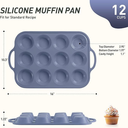 12 Cups Silicone Muffin Pan with Metal Reinforced Frame Regular Size Cupcake Pan Tray Egg Bites Silicone Rubber Cookie Molds Muffin Tin Baking Pans Tart Pan Not Stainless Steel Ceramic Aluminum