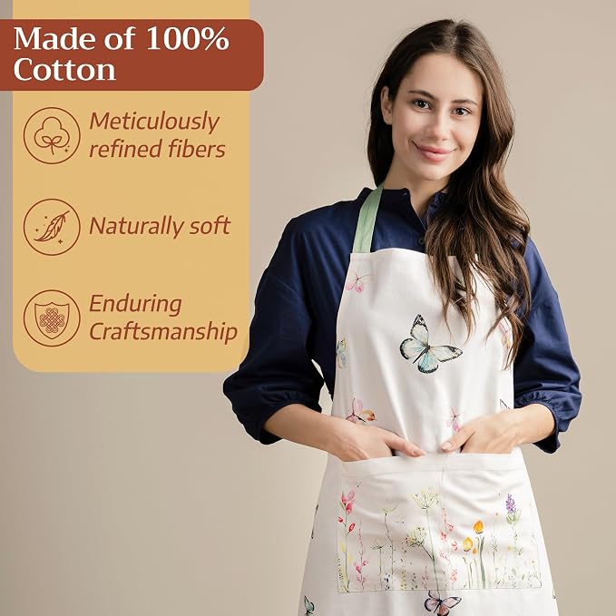 Maison d' Hermine 100% Cotton Apron for women with Pocket Kitchen Chef Apron for Men Cooking Spring Summer