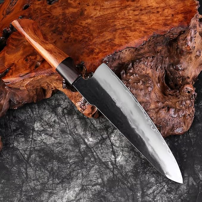 XITUO Hand-Forged Triple-Layered High Carbon Steel Knife – Professional Kitchen Knives with Ebony Sandalwood Handle, Ultra Sharp for Home Chefs (Chef Knife B)