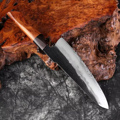 XITUO Hand-Forged Triple-Layered High Carbon Steel Knife – Professional Kitchen Knives with Ebony Sandalwood Handle, Ultra Sharp for Home Chefs (Chef Knife B)