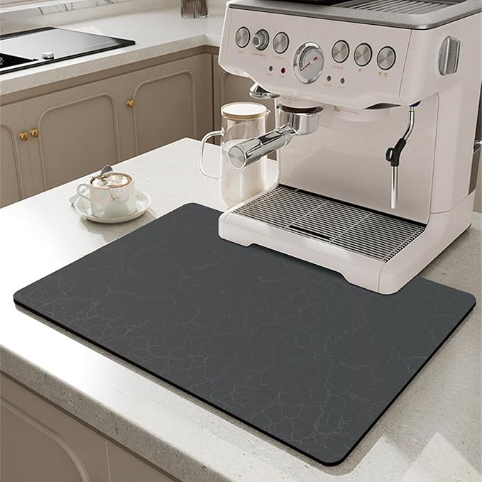 Coffee Maker Mat for Countertops, Coffee Bar Accessories Fit Under Coffee Machine Mat 19"x12"Rubber Backed Coffee Pots - Table Mat under Appliance, Kitchen Counter Coffee Dish Drying Mat, Dark Gray