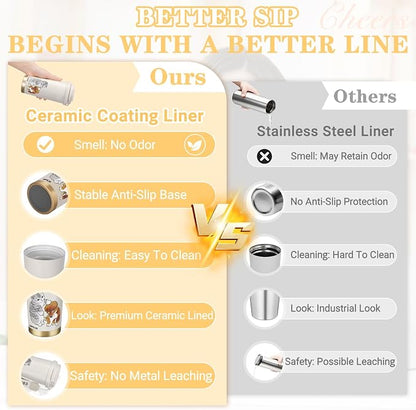 16 OZ Insulated Tumbler With Lid And Straw, Stainless Steel Cat Dog Tumbler, Travel Water Ceramic Lined Coffee Tumbler, Double Wall Vacuum Leak Proof Mug Cup For Office School Party Camping