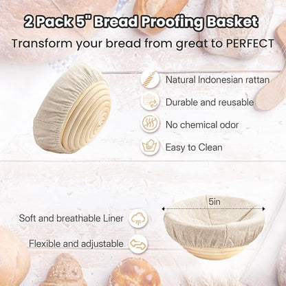 YONILL Mini Double Dutch Oven for Sourdough Bread Baking - Enameled Cast Iron Dutch Oven Pot with Lid and 5" Banneton Bread Proofing Basket Kit, Dual Round Bread Loaf Pan for Homemade Baking
