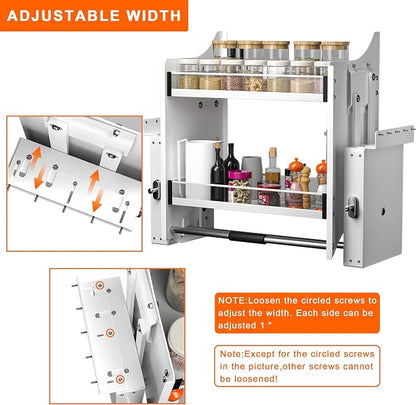 Pull Down Shelf, 2-Tier Organizer for Upper Cabinets - Fits 30-32 Inch Wide Upper Cabinets, Heavy Duty Chrome Steel, Space Saving Storage Solution,white