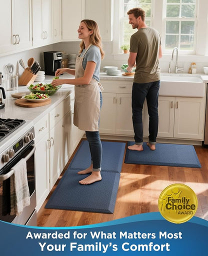 Ophanie Kitchen Mats for Floor, 1/2 inch Thick, 20x32 Anti Fatigue Cushioned Mat, Kitchen Rugs, Waterproof, Comfort Ergonomic Standing Mat for Office, Home, Sink, Blue Non-Slip Ridged Bottom