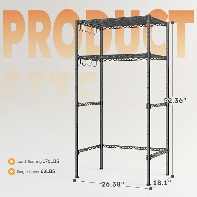 REIBII 2 Tier Mini Fridge Shelf with Storage for Dorm Adjustable Height Storage Shelves Metal Shelving Rack Mini Fridge and Microwave Stand for College Rooms Kitchen, Office, 52.36Hx18.1Dx26.38W