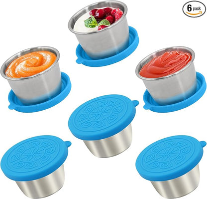 Qukaka 6x2.7 Oz Salad Dressing Container to Go,Handy Leakproof Stainless Steel Meal Prep Containers Reusable,Sauce Containers for Lunch Box, Picnics, Travel, Office and Kitchen Storage