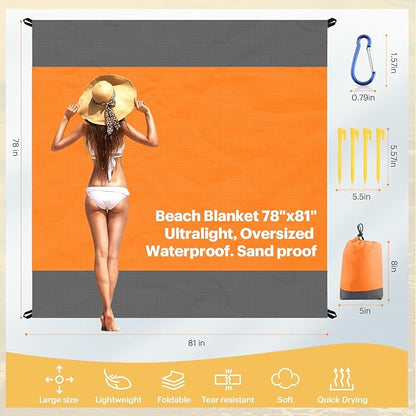 EASYFUN Beach Blanket Sandproof Oversized, 79''×83'' Extra Large Beach Mat, Portable Picnic Mat for Travel Camping Hiking, Lightweight Beach Essentials Family Water Resistant Mat