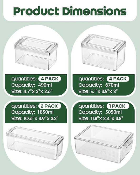 KEMETHY 11 Pack Refrigerator Organizers and Storage, Stackable Fridge Organizer Bins, BPA-Free Clear Plastic Fruit Storage Containers for Fridge, Kitchen, Fruits, Drinks, Produce, Vegetable