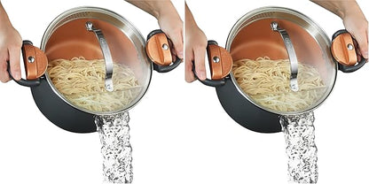 Gotham Steel 5 Quart Stock Pot Multipurpose Pasta Pot with Strainer Lid&Twist and Lock Handles,Nonstick Ceramic Surface Makes for Effortless Cleanup with Tempered Glass Lid,Dishwasher Safe,(Pack of 2)