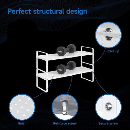 Expandable Cabinet Shelf Organizer Adjustable Metal Spice Rack Stackable Freestanding Counter Storage Shelves for Kitchen Cabinet Under Sink Office Desk (White - 3Pack - L16.5-27'' * W8'' * H9.6'')