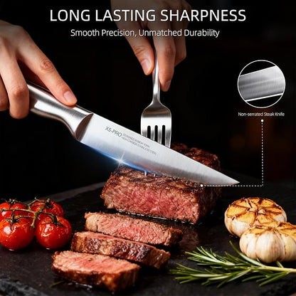 Knife Set, KnifeSaga Kitchen Knife Set with Block, 13 Pcs High-Carbon Stainless Steel Knife Block Set with Ergonomic Handles for Home & Professional Use