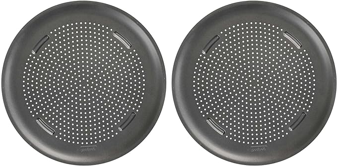GoodCook AirPerfect Nonstick 16” Pizza Pan - Set of 2 - Pizza Trays for Oven, Perforated Round Pizza Pan, Carbon Steel Baking Pan, Homemade, Frozen & Leftover Slices