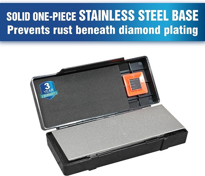 SHARPAL 163N Diamond Sharpening Stone, Dual Grit 220/600 – Extra Coarse & Fine for Dull and Damaged Blades, 8" x 3" with Storage Case (NonSlip Base) & Angle Guide