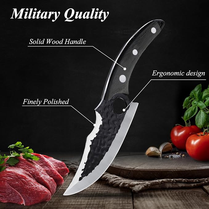 Hand Forged Chef Knife,6 Inch Viking Knife Butcher Boning Knife With Leather Sheath,Handmade Japanese Steel Kitchen Chef Knife,Meat Vegetable Cutting Knife ,Caveman Knife for Camping&Outdoor