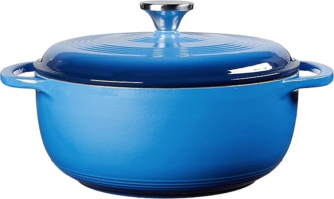 Lodge Essential Enamel Cast Iron Dutch Oven with Lid - 4.5 Quart - Oven-Safe Enamel Cookware up to 500° F - Heat-Retaining Braising & Roasting Pot - Non-Toxic Cookware - Caribbean Blue
