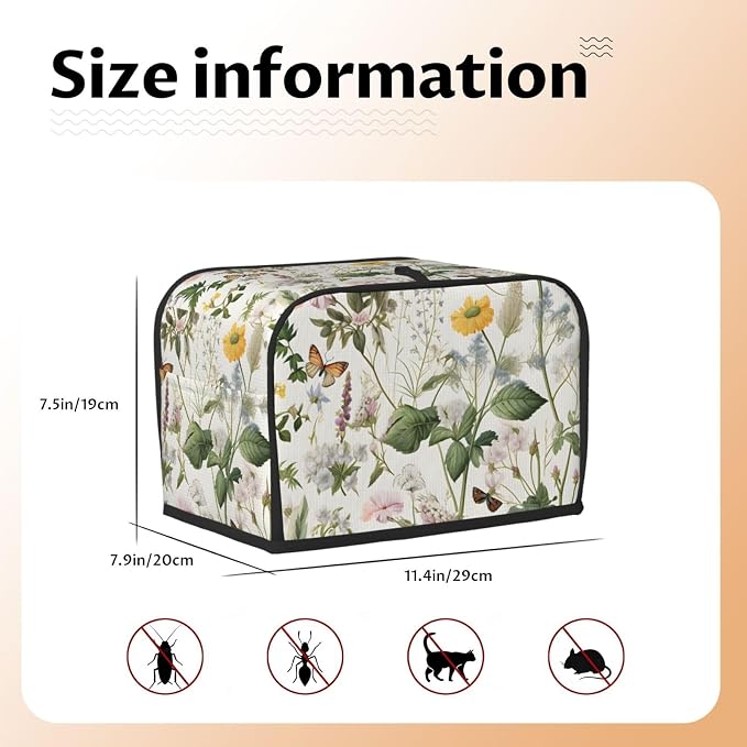 Floral Tropical Leaves 2 Slice Toaster Cover, Dustproof, Waterproof, Polyester, Kitchen Appliance Cover, Toaster Bag