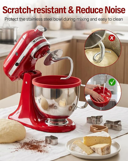 Silicone Bowl Liner for KitchenAid Tilt-Head 5QT Mixers, Kitchen Aid Accessories and Attachments for Baking and Cooking, Fits 5 Quart Mixing Bowl with Lids (Red, 5QT)