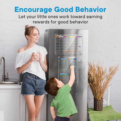 Clear Magnetic Acrylic Dry Erase Calendar for Fridge, Monthly & Weekly/Chore Chart Planning Board Set for Kids/Adults/Teens, Includes 7 Colorful Markers, 16"x12"