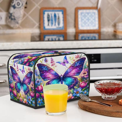 Flower Butterfly Toaster Cover 4 Slice Wide Slot Washable Toaster Covers | Spring Art Dust and Fingerprint Protection Bread Maker Covers for Kitchen Accessories Decor Bakeware Women Gift