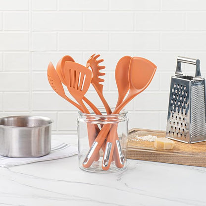 Restaurantware Silicone Utensil Set Pack of 10 Non-Slip Handle 6-Piece Kitchen Tool Set, Heat-Resistant Dishwasher-Friendly Cooking Accessories, Durable Orange Cooking Utensils