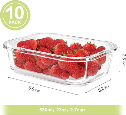 Bayco 10 Pack Meal Prep Containers, Glass Food Storage Containers with Lids, Airtight Lunch Bento Boxes, BPA-Free & Leak Proof (10 lids & 10 Containers) - White