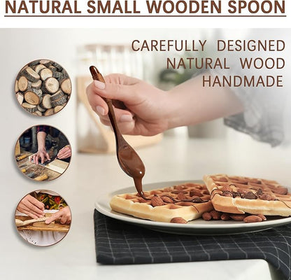6 PCS Wooden Spoons for Honey, 6.7 inch Small Wooden Spoons - Terrific for Tea, Coffee & Soup, Little Wood Serving Table Spoon Set, Bulk Bamboo Teaspoon for Eating with Wrapped Handles