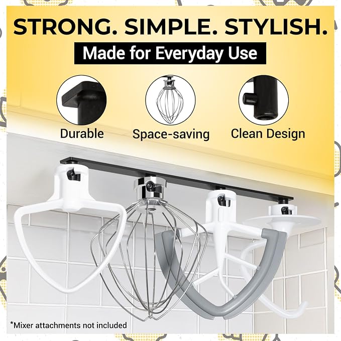 Stand Mixer Attachment Holder Compatible with All Kitchen Aid Mixer Accessories - Quick & Easy Installation Perfect for Kitchen Organization & Attachment Storage - Securely Holds 4 Mixer Attachments