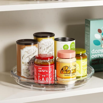 LAMU 2 Pack Clear Lazy Susan Turntable Organizer for Cabinet, 10.6'' 9.25'' Condiment Organizer for Refrigerator, Kitchen Pantry, Medicine Cabinet Organizer, Spices Rack Organization, Bathroom