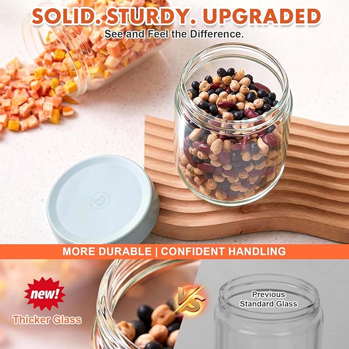 6 Pack 16oz Borosilicate Glass Meal Prep Jars with Airtight Lids - Leak & Spill Proof, Wide Mouth, BPA-Free - Freezer to Oven Safe for Soup, Bone Broth, Overnight Oats