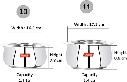 Sumeet Stainless Steel Cookware Set With Lid, 1.1, 1.6 L, 2 Piece (Steel)