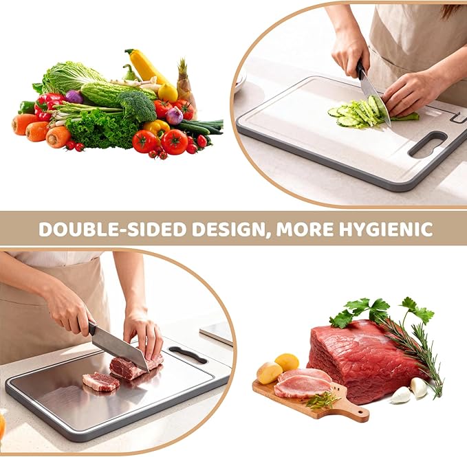 Tibo Cutting Board, 14.3"×9.8" Tibo Titanium Cutting Board with Built-In Knife Sharpener, Double Sided Chopping Board with Grinding Tank, Easy to Clean (1side titanium other side wheat straw)