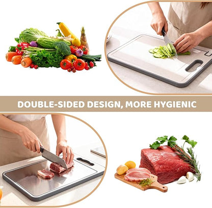 Tibo Cutting Board, 14.3"×9.8" Tibo Titanium Cutting Board with Built-In Knife Sharpener, Double Sided Chopping Board with Grinding Tank, Easy to Clean (1side titanium other side wheat straw)