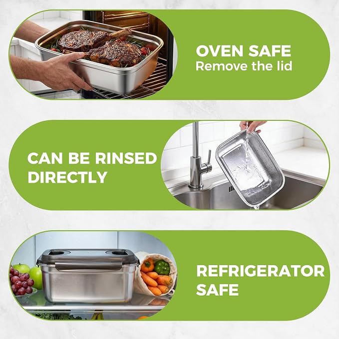 Stainless Steel Food Storage Container – 7500 ML / 254 oz / 32 Cup Large Airtight Meal Prep Container for Roasting Turkey, Chicken, Casserole, Fruits & Parties