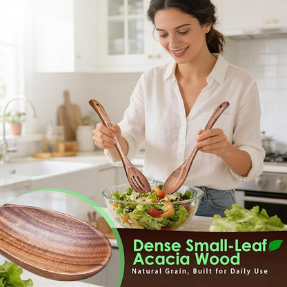 HOWHONG Wooden Cooking Utensils Set, Acacia Wood Wooden Spoons for Cooking with Thumb Rest, Ergonomic Curved Handle, Smooth Finish, Nonstick Safe, Gift Ready