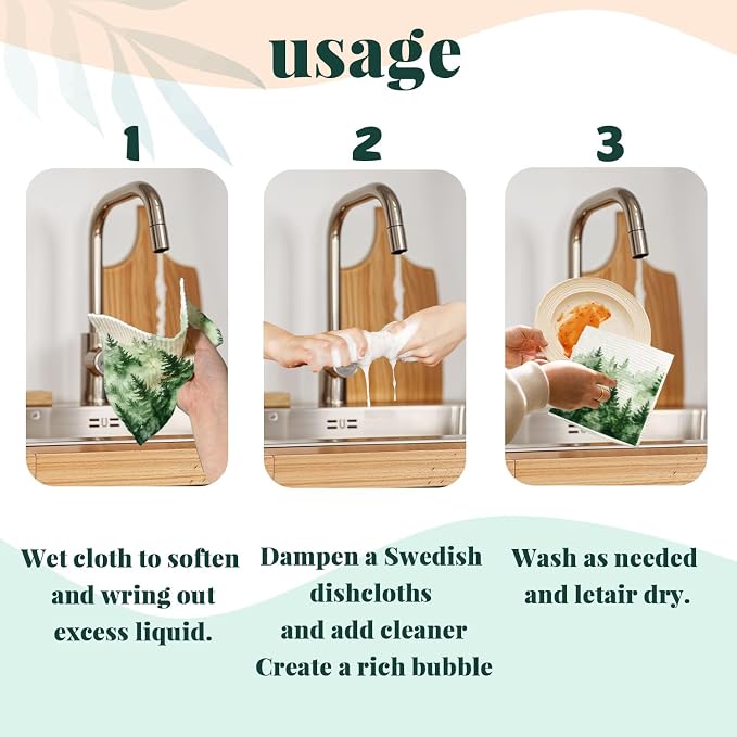 Christmas Tree Swedish Dishcloths for Kitchen, Swedish Dish Cloths for Pine Tree, Papaya Reusable Paper Towels, 4 Pack Dish Towels for Kitchen, Reusable Paper Towels Washable