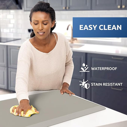 KitchenClouds Kitchen Mat Cushioned Anti Fatigue Kitchen Rug 17.3"x39" Water Resistant Non Slip Kitchen Rugs and Mats Standing Desk Mat Comfort Floor Mats for Kitchen House Sink Office (Khaki)