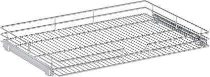 Pull Out Cabinet Organizer, 31.5" W x 21.5" D, Heavy Duty Chrome Slide Out Shelf for Wide Base Cabinets, Sliding Wire Basket Drawer for Pots, Pans, Appliances & Pantry Storage